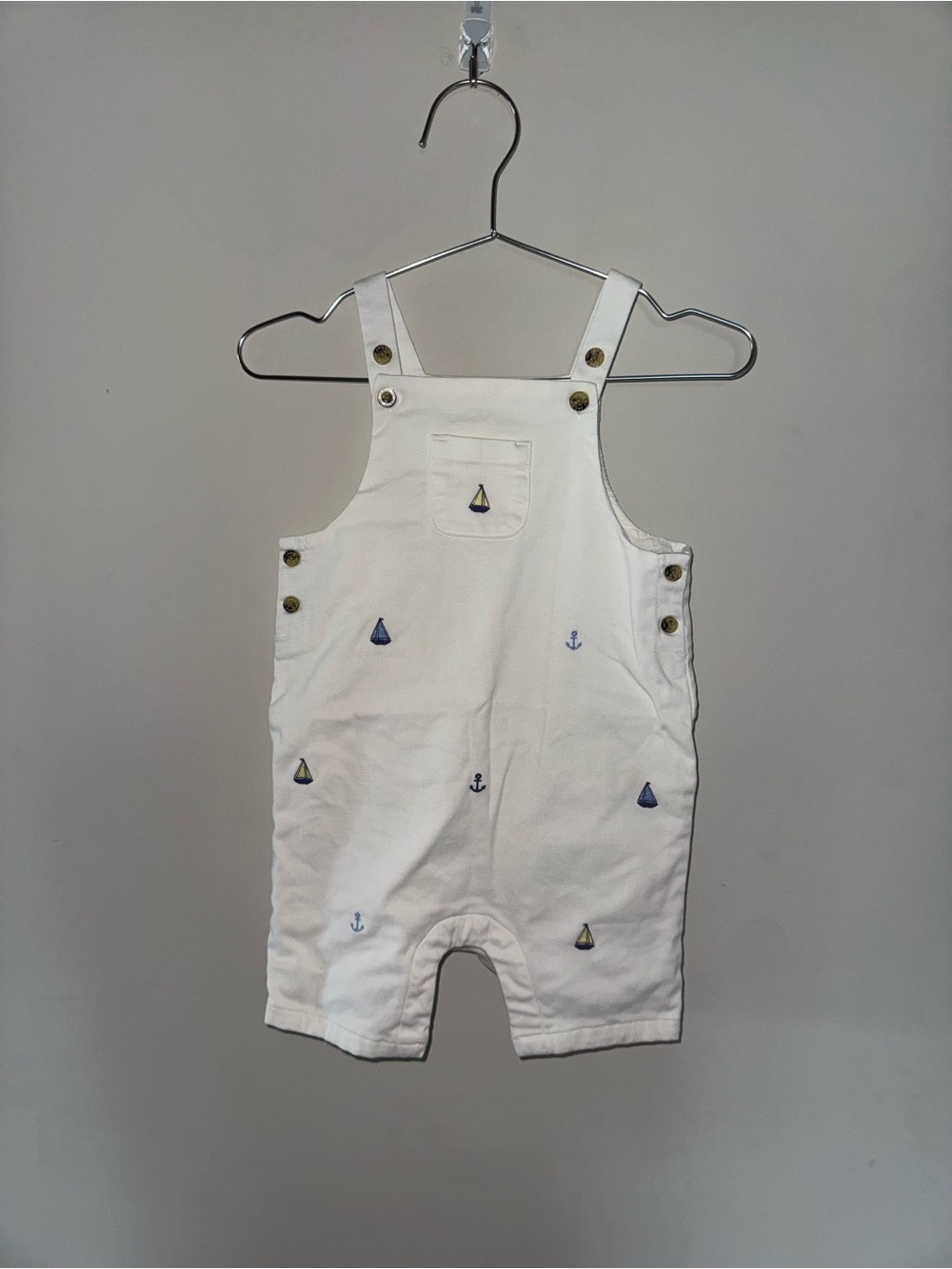 Janie and Jack White Nautical Embroidered Overalls